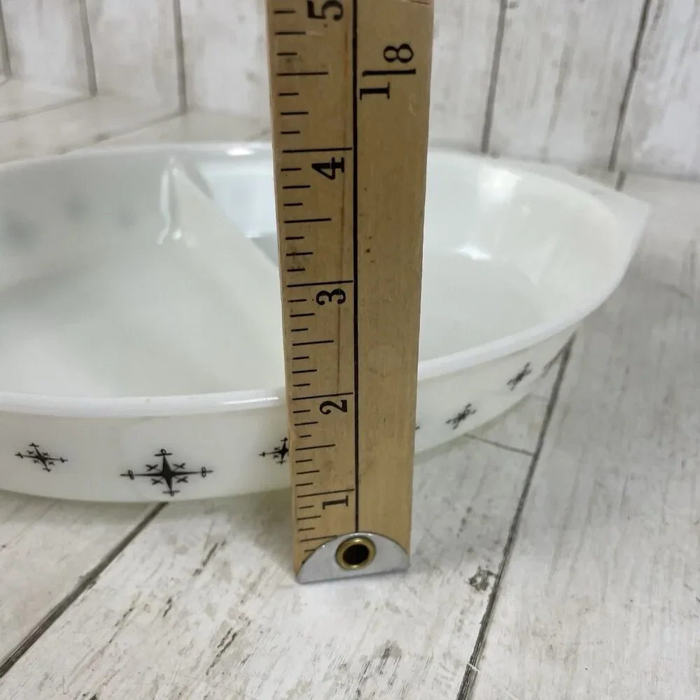 Pyrex MCM Black Atomic Star Compass Divided Casserole Dish  1 ½ Quart Starburst